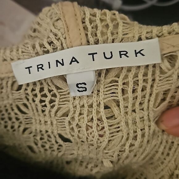 Trina Turk tan crochet  hoodie S - Picture 2 of 6